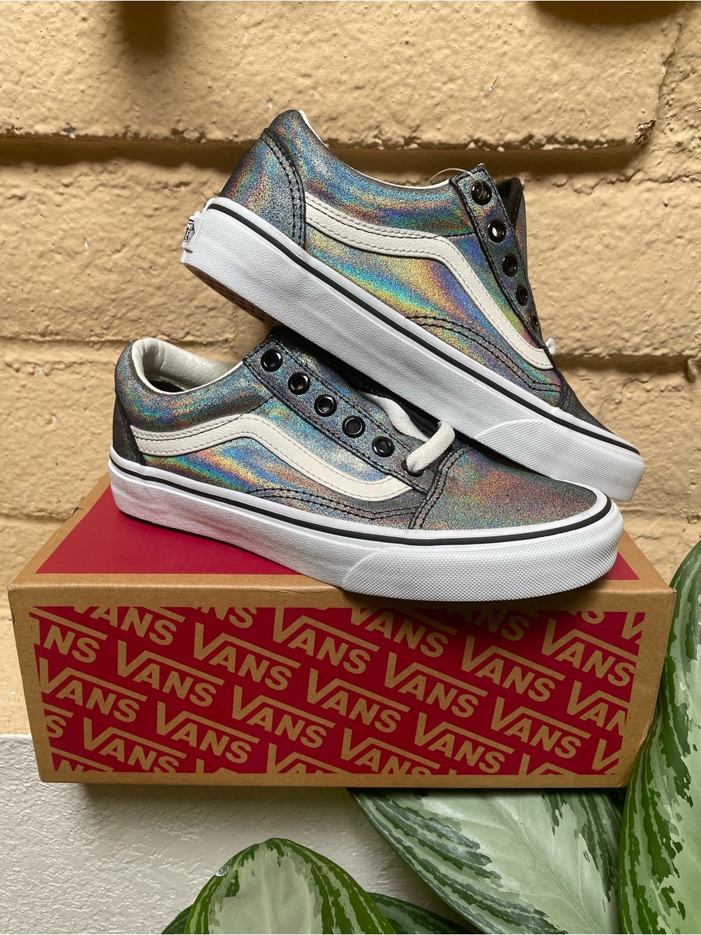 Vans Kids Iridescent Old Skool Sneakers with White Stripe